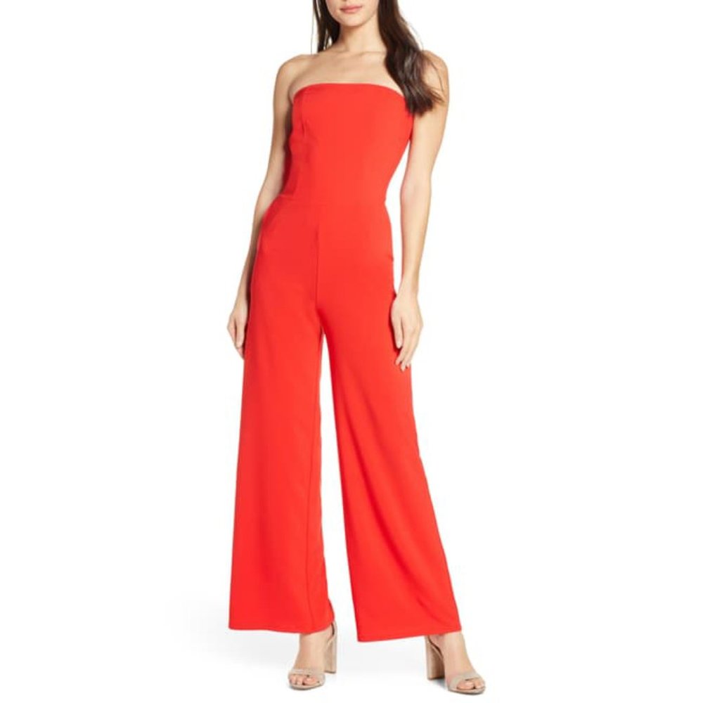 ISO: Fraiche by J Strapless Wide Leg Jumpsuit